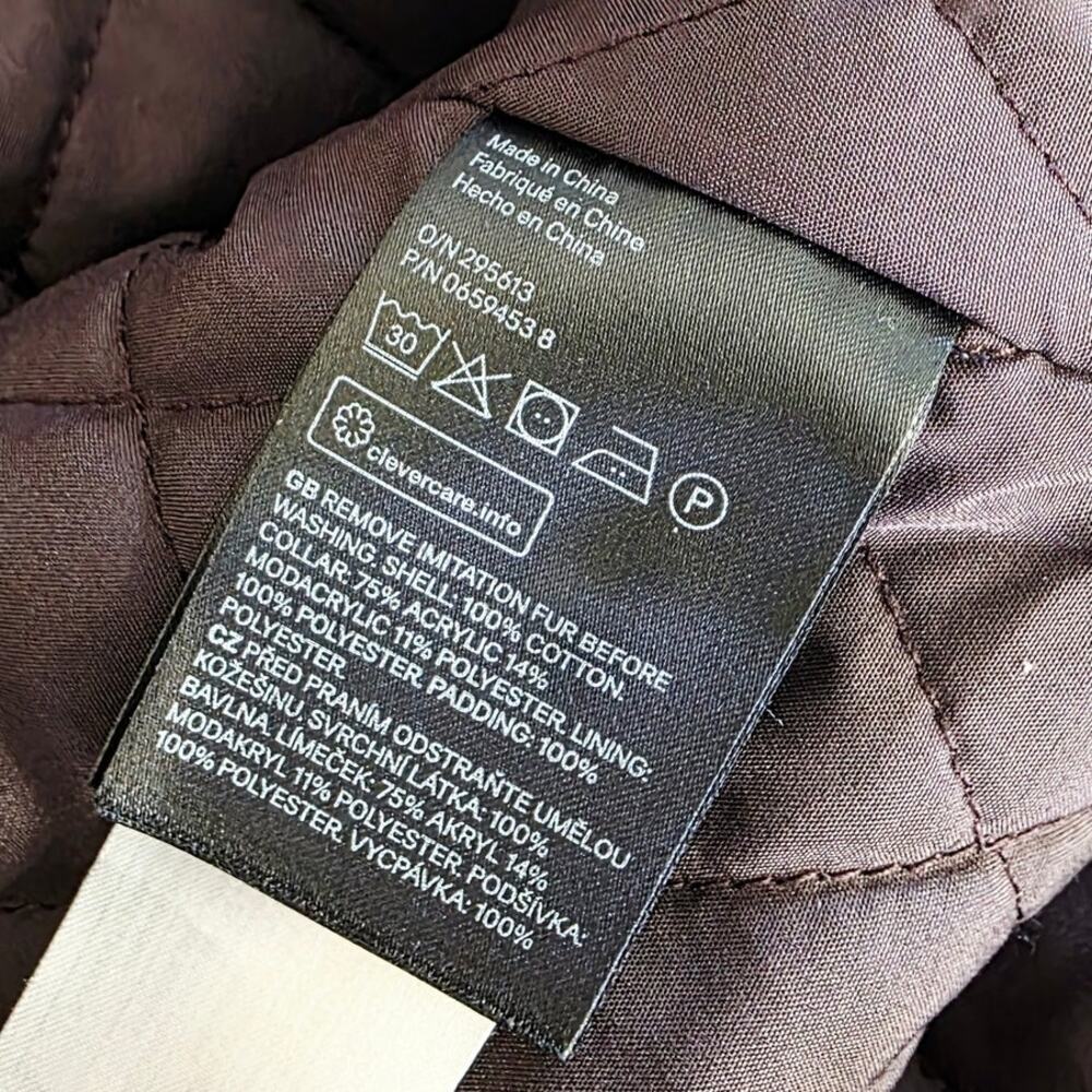 H&M Utility Coat Jacket Size 0 Burgundy Removeable Faux Fur Trim Anorak Military - Picture 10 of 12